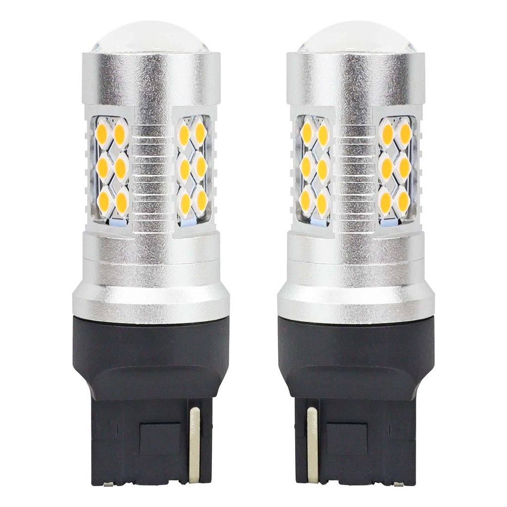 Set becuri auto cu LED CANBUS, 3030, 24SMD, compatibil T20, 7440, WY21W, Portocaliu, 12V / 24V, destinat competitiilor auto sau off-road