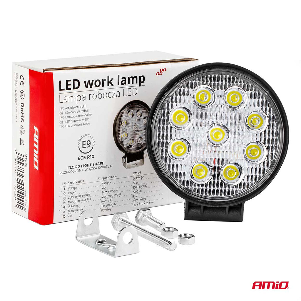Proiector LED pentru Off-Road, ATV, SSV,  culoare 6500K, LED FLOOD, 27W, tensiune 9 - 36V, diametru Ø110 mm