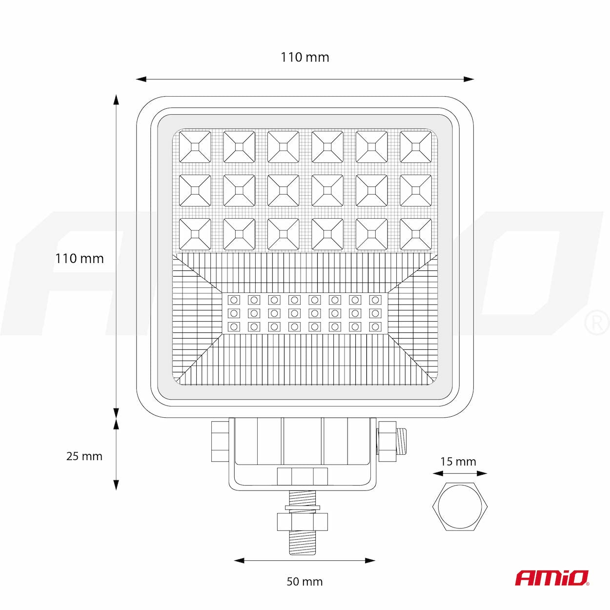 Proiector LED pentru Off-Road, ATV, SSV, cu functie de semnalizare, culoare 6500K, 3360 lm, tensiune 9 - 36V, dimensiuni 110 x 110 mm