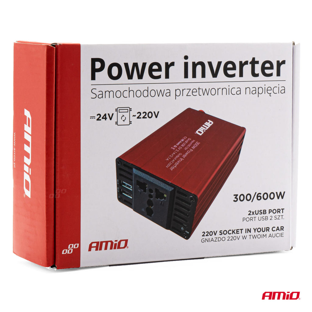 Convertor de tensiune 24V -> 230V, 300W/600W, 2 x USB 5V