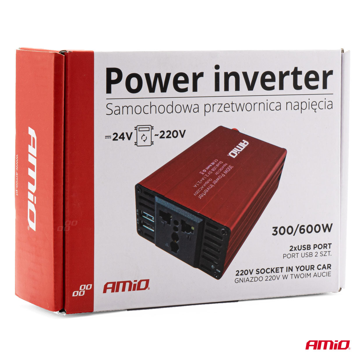 Convertor de tensiune 24V -> 230V, 300W/600W, 2 x USB 5V