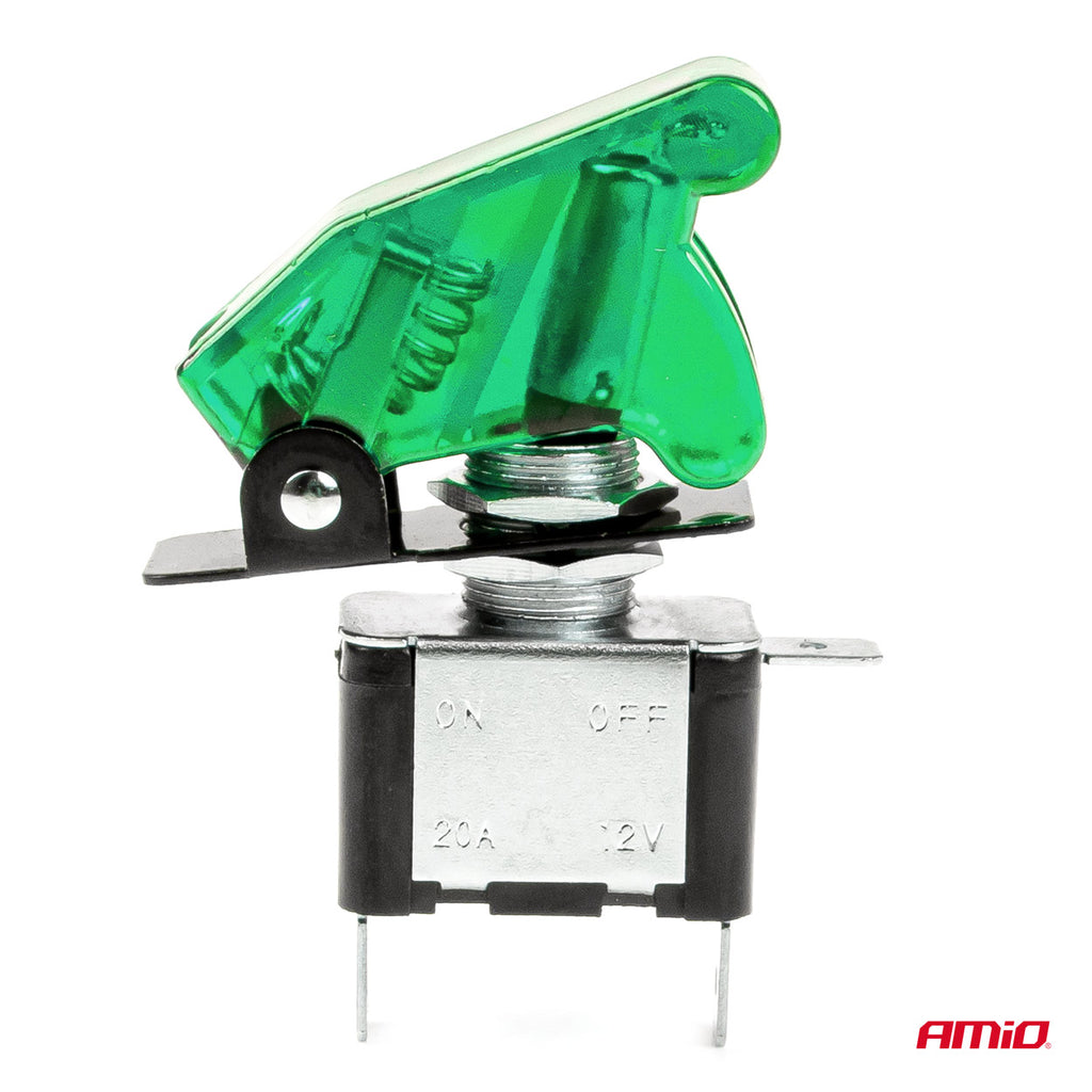 Comutator iluminat (intrerupator) cu protectie, destinatie auto, moto, ATV, SSV, Off-Road, model "TOP GUN", tensiune 12V - 24V, culoare Verde
