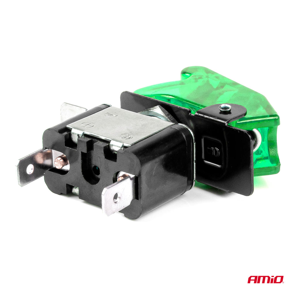 Comutator iluminat (intrerupator) cu protectie, destinatie auto, moto, ATV, SSV, Off-Road, model "TOP GUN", tensiune 12V - 24V, culoare Verde