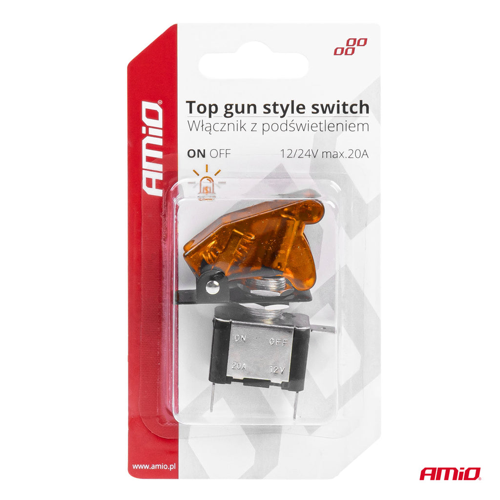 Comutator iluminat (intrerupator) cu protectie, destinatie auto, moto, ATV, SSV, Off-Road, model "TOP GUN", tensiune 12V - 24V, culoare Orange