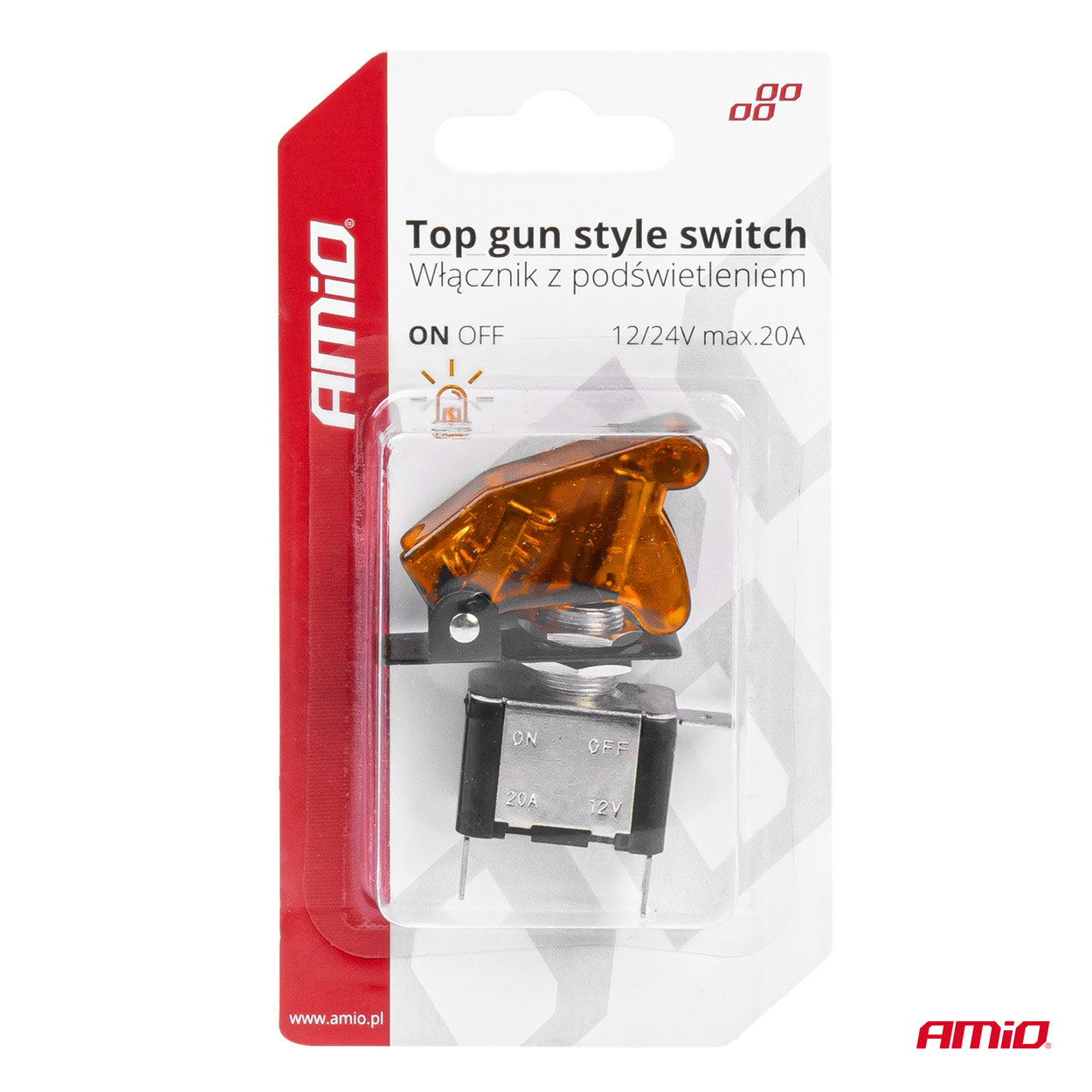 Comutator iluminat (intrerupator) cu protectie, destinatie auto, moto, ATV, SSV, Off-Road, model "TOP GUN", tensiune 12V - 24V, culoare Orange