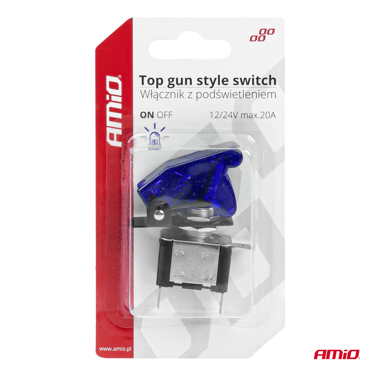 Comutator iluminat (intrerupator) cu protectie, destinatie auto, moto, ATV, SSV, Off-Road, model "TOP GUN", tensiune 12V - 24V, culoare Albastra