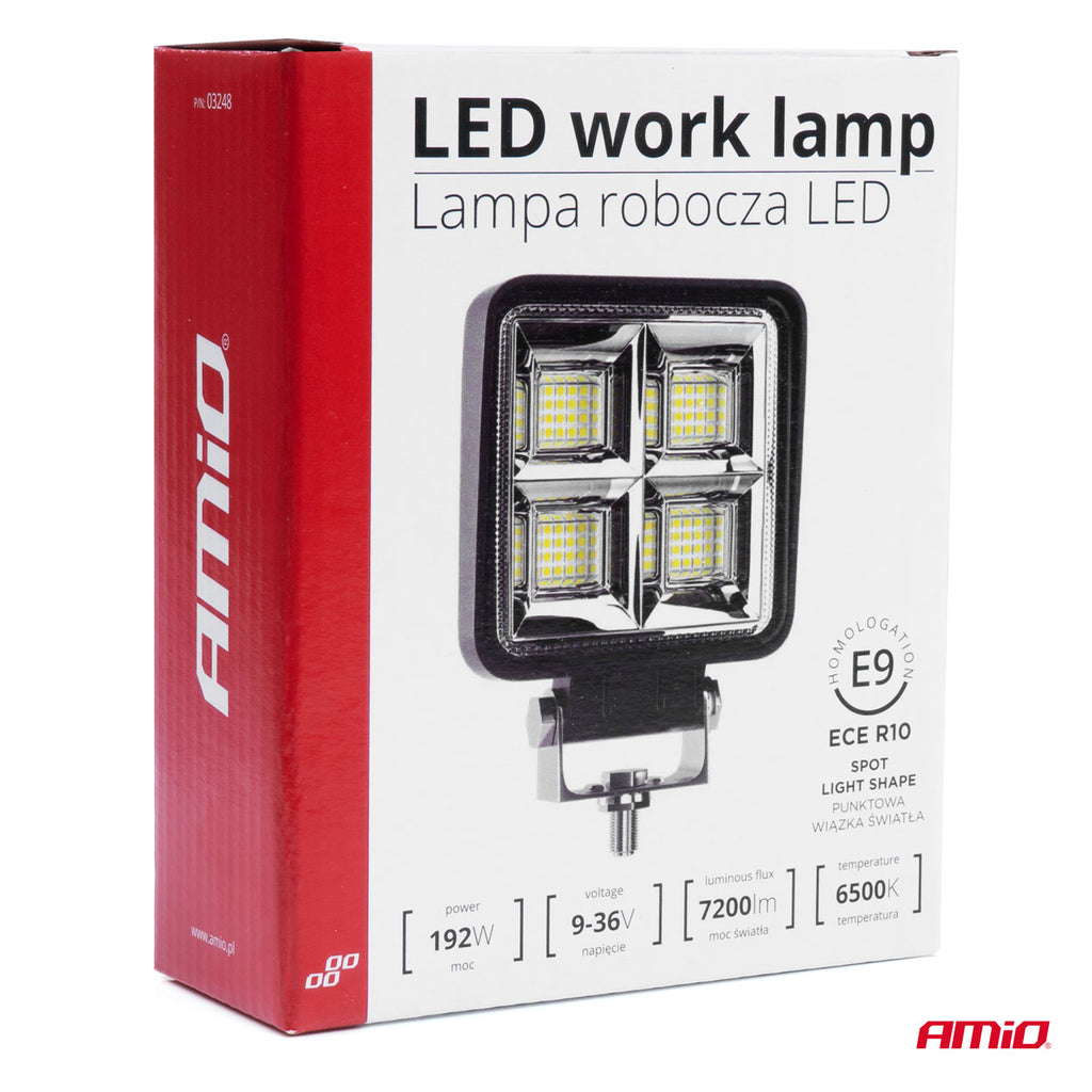 Proiector LED pentru Off-Road, ATV, SSV, putere 192W, culoare 6500K, tensiune 9-36V, dimensiuni 110 x 110 x 35 mm