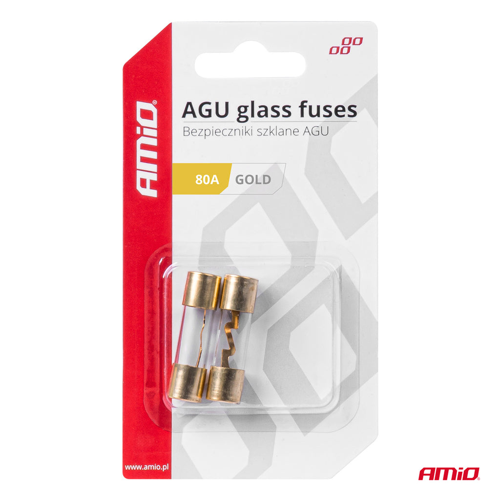 Set 2 sigurante din sticla tip AGU, contacte aurite, 80A