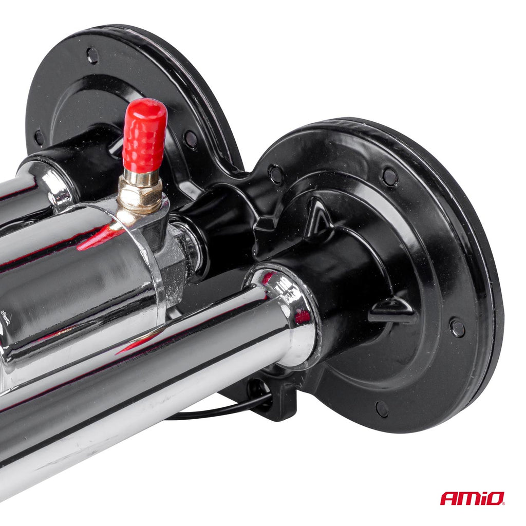 Claxon Camion de tip "goarna", dublu, bitonal, finisaj cromat, alimentare 12V - 24V, 118 dB