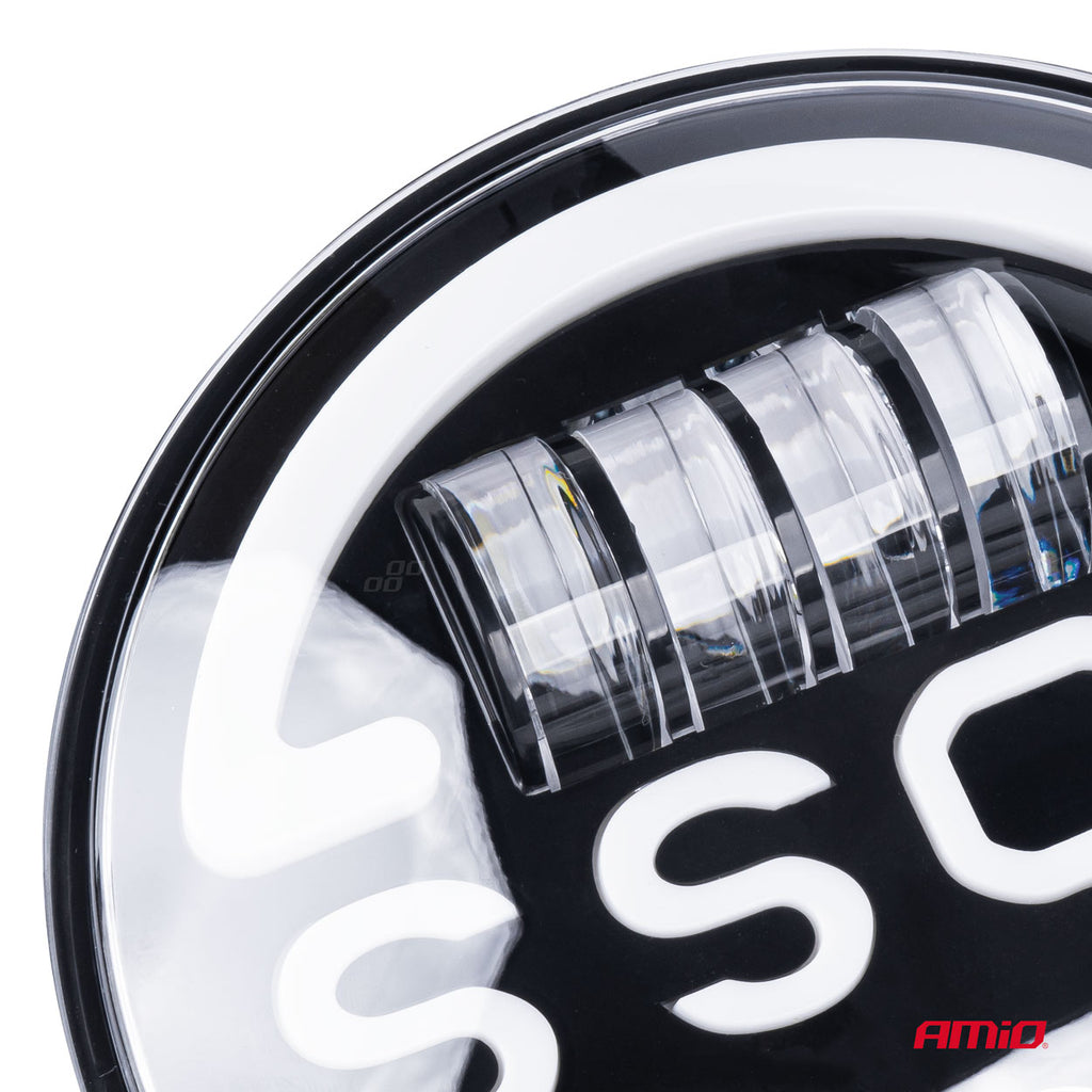 Lampa Suplimentara LED pentru Vehicule Off-Road, ATV, SSV, cu inscriptie "BOSS" si functii: Faza Lunga, Faza Scurta, Semnalizare, Pozitie, tensiune alimentare 9 - 36V, diametru Ø170 mm