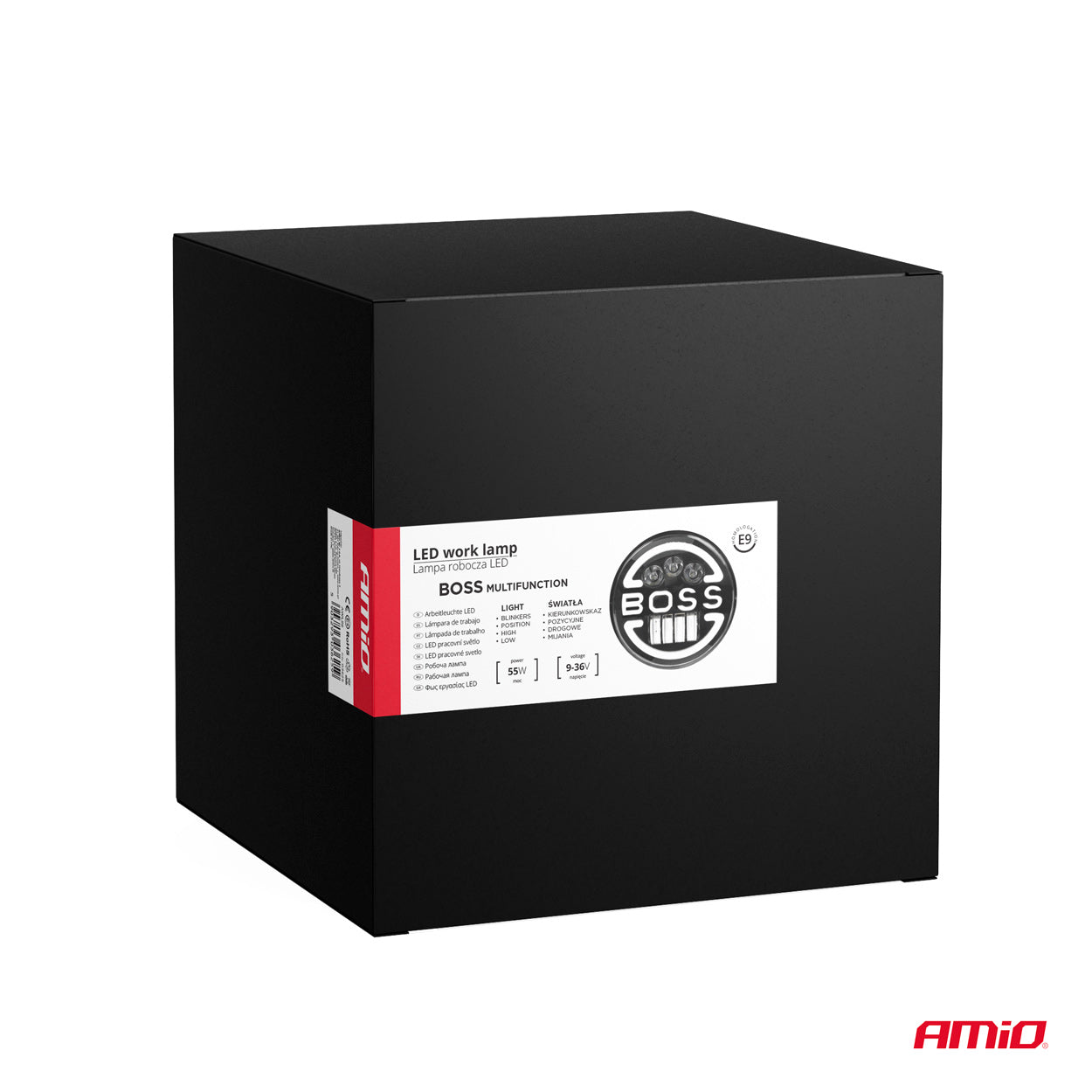 Lampa Suplimentara LED pentru Vehicule Off-Road, ATV, SSV, cu inscriptie "BOSS" si functii: Faza Lunga, Faza Scurta, Semnalizare, Pozitie, tensiune alimentare 9 - 36V, diametru Ø170 mm