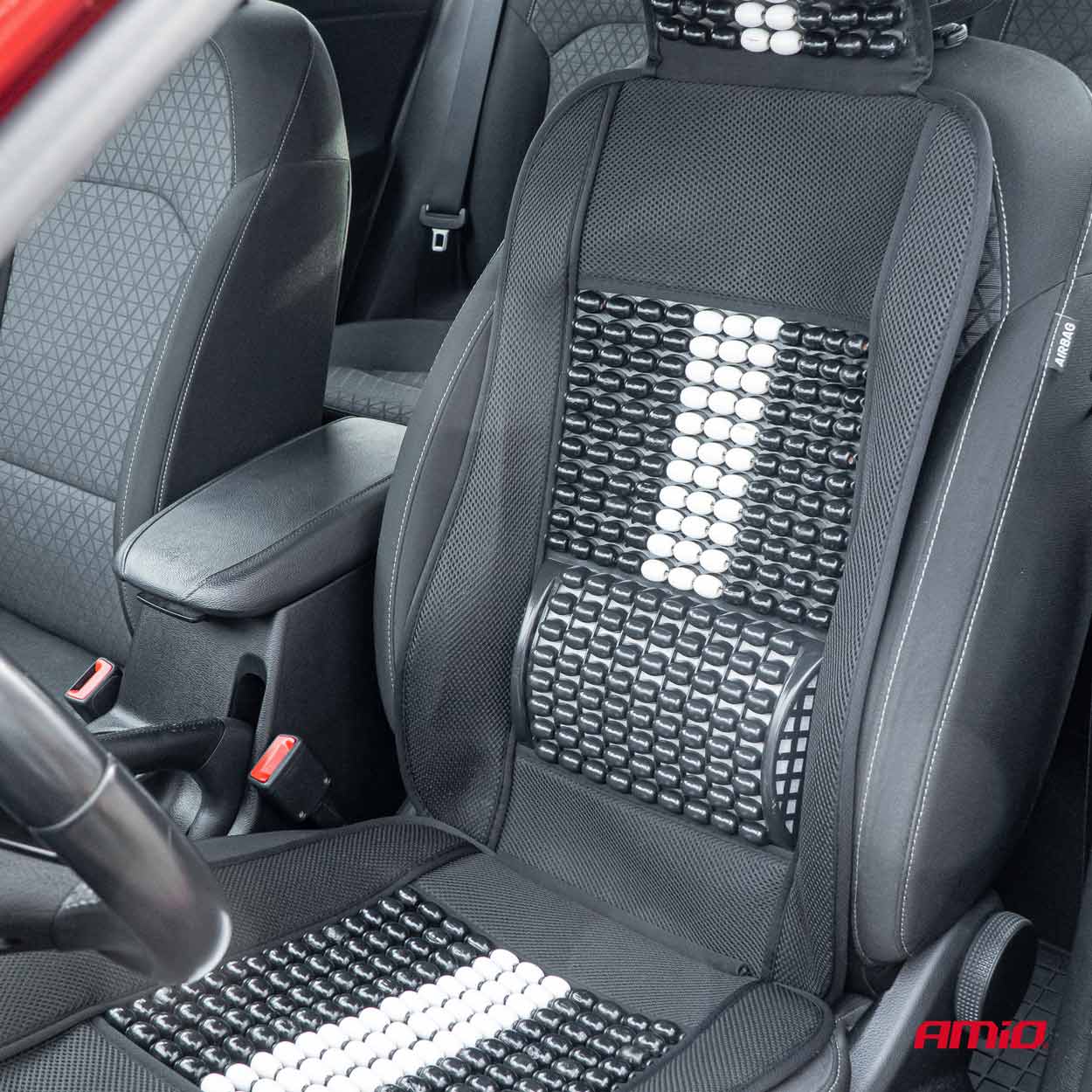 Husa scaun auto cu bile de masaj, suport lombar si tetiera, dimensiuni 131 x 46 cm, culoare Neagra
