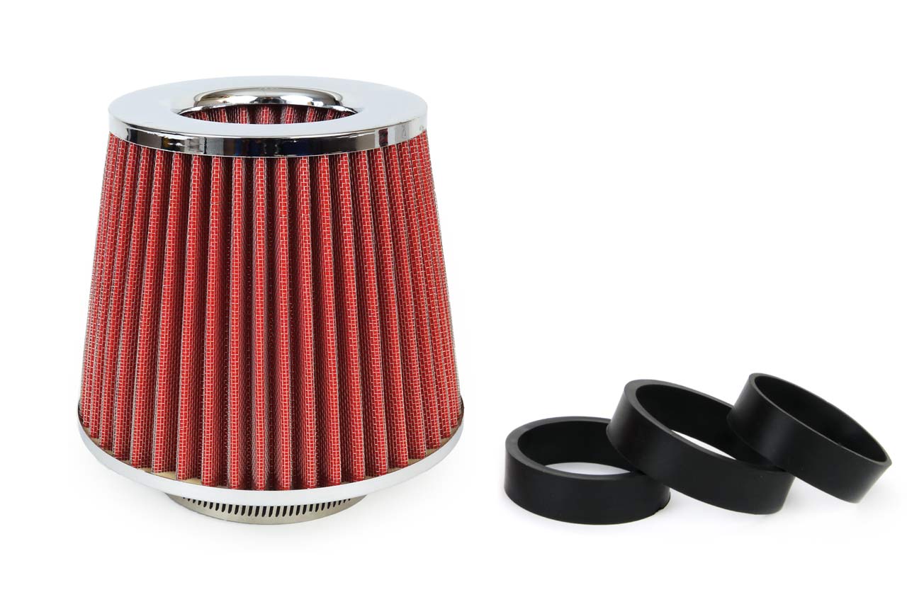 Filtru de aer conic rosu + chrome  cu 3 adaptoare