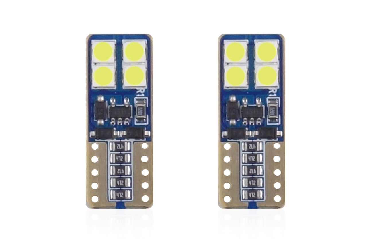 Set becuri auto cu LED CANBUS compatibil T10e W5W 8 SMD Alb 12/24V, destinat competitiilor auto sau off-road