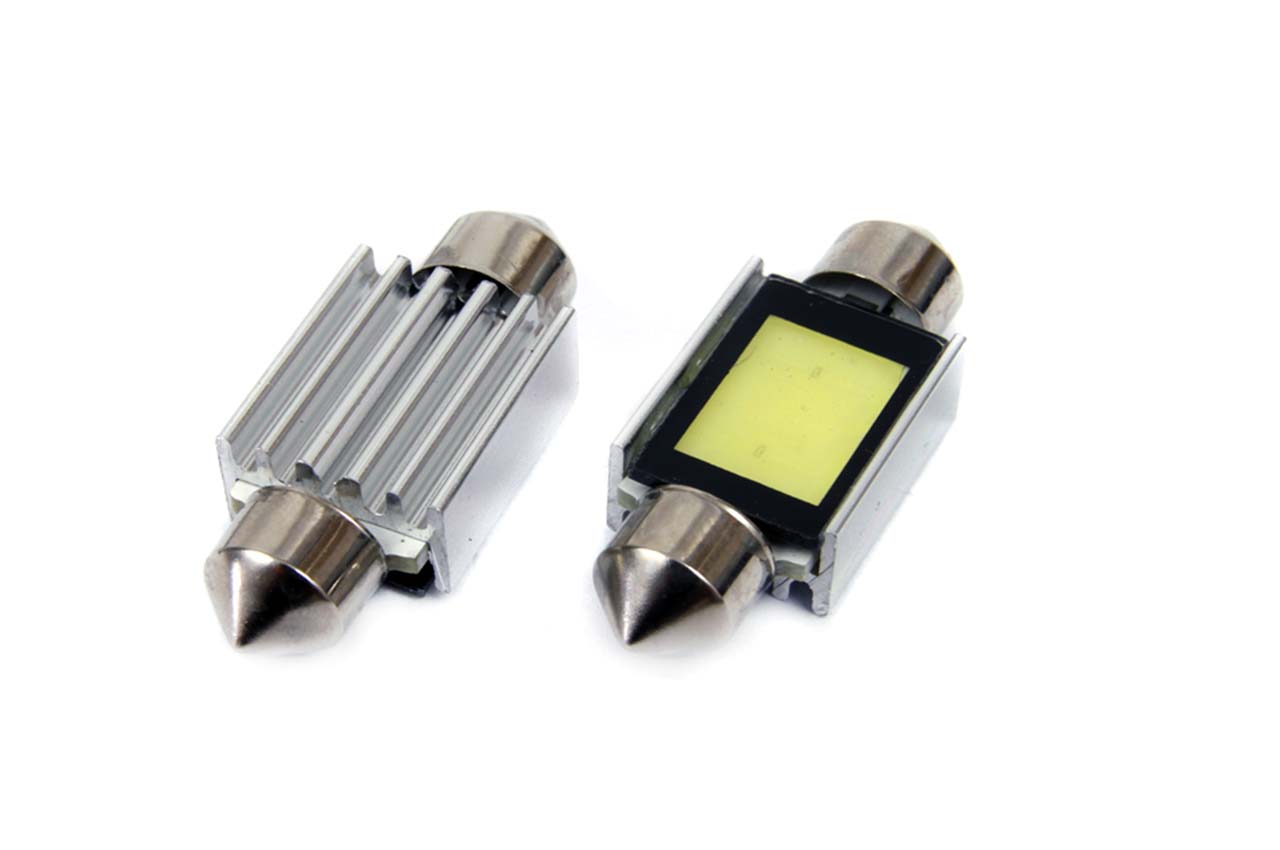 Set becuri auto cu LED CANBUS sofit compatibil C5W 2xCOB 36mm Alb 12V, destinat competitiilor auto sau off-road