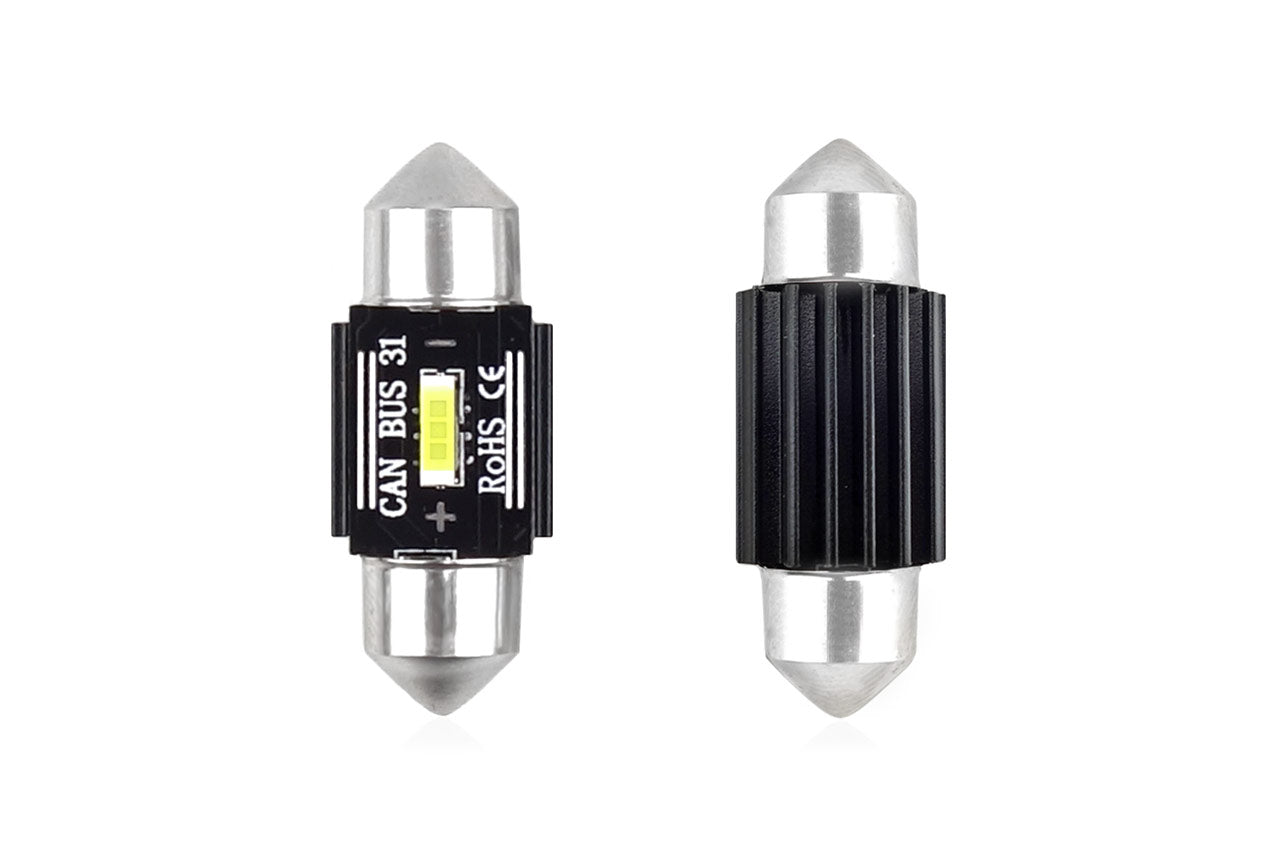 Set becuri auto cu LED CANBUS sofit compatibil C5W 1 SMD 31mm Alb 12/24V, destinat competitiilor auto sau off-road