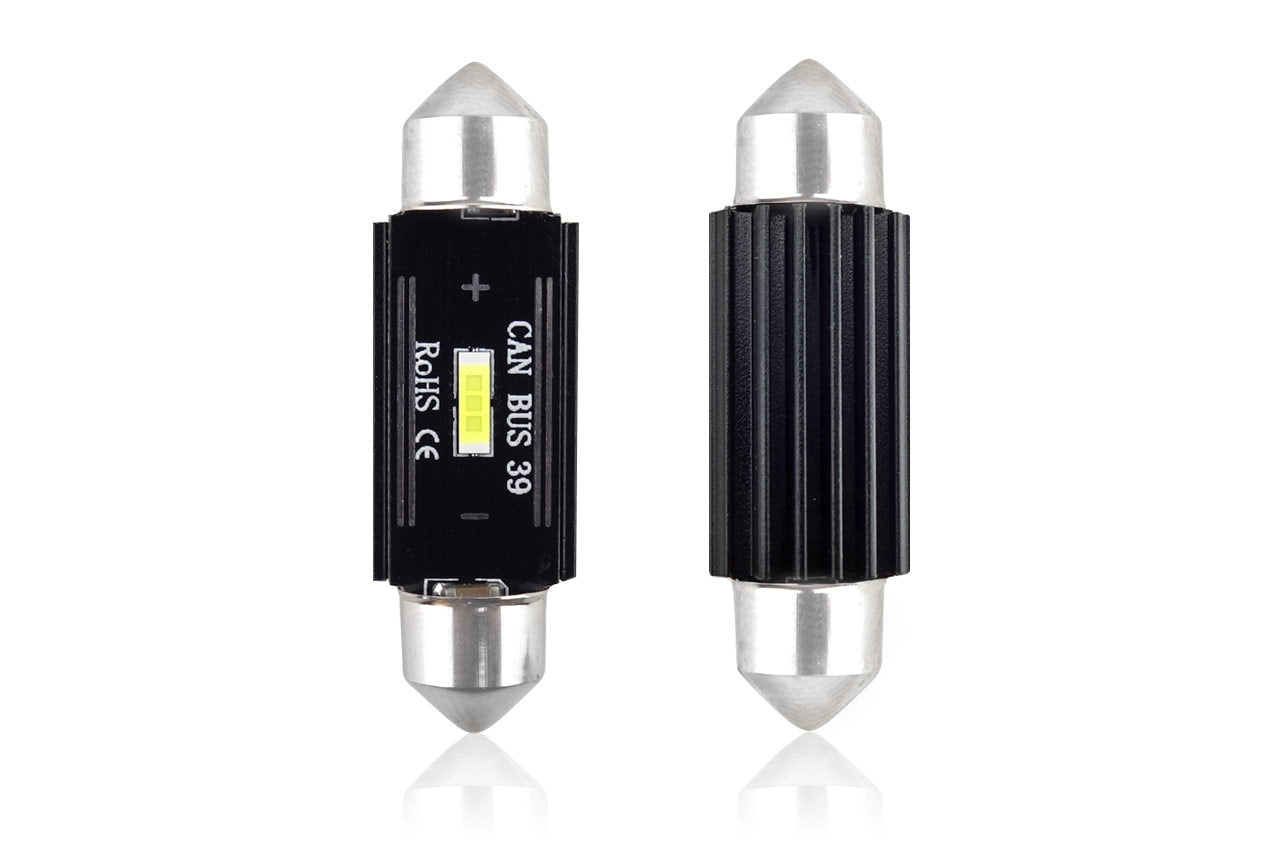 Set becuri auto cu LED CANBUS sofit compatibil C5W 1 SMD 39mm Alb 12/24V, destinat competitiilor auto sau off-road
