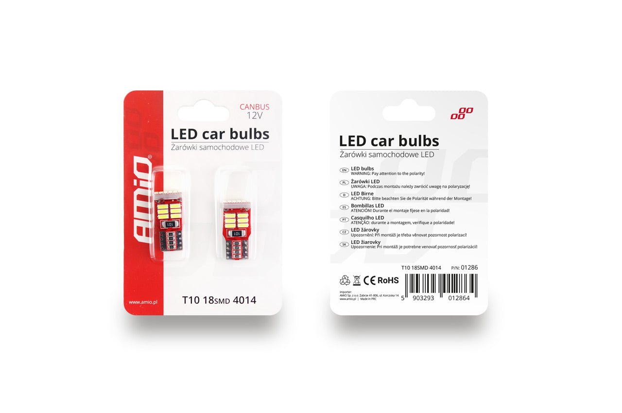 Set becuri auto cu LED CANBUS compatibil T10e W5W 18 SMD Alb 12V, destinat competitiilor auto sau off-road