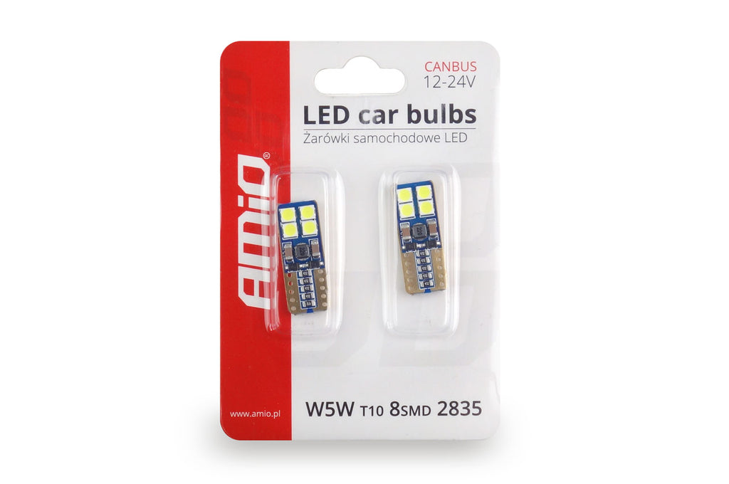 Set becuri auto cu LED CANBUS compatibil T10e W5W 8 SMD Alb 12/24V, destinat competitiilor auto sau off-road