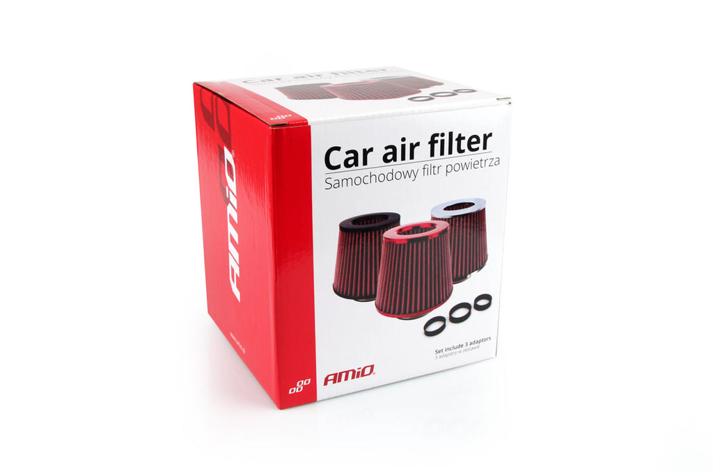 Filtru de aer conic rosu + chrome  cu 3 adaptoare