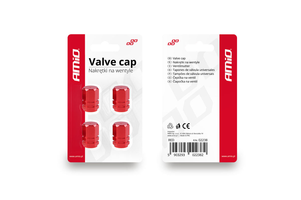 Set capacele auto pentru ventil hexagon rosu 4 buc
