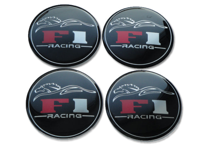 Set 4 buc. ornament central janta, model "F1 Black", diametru 5cm