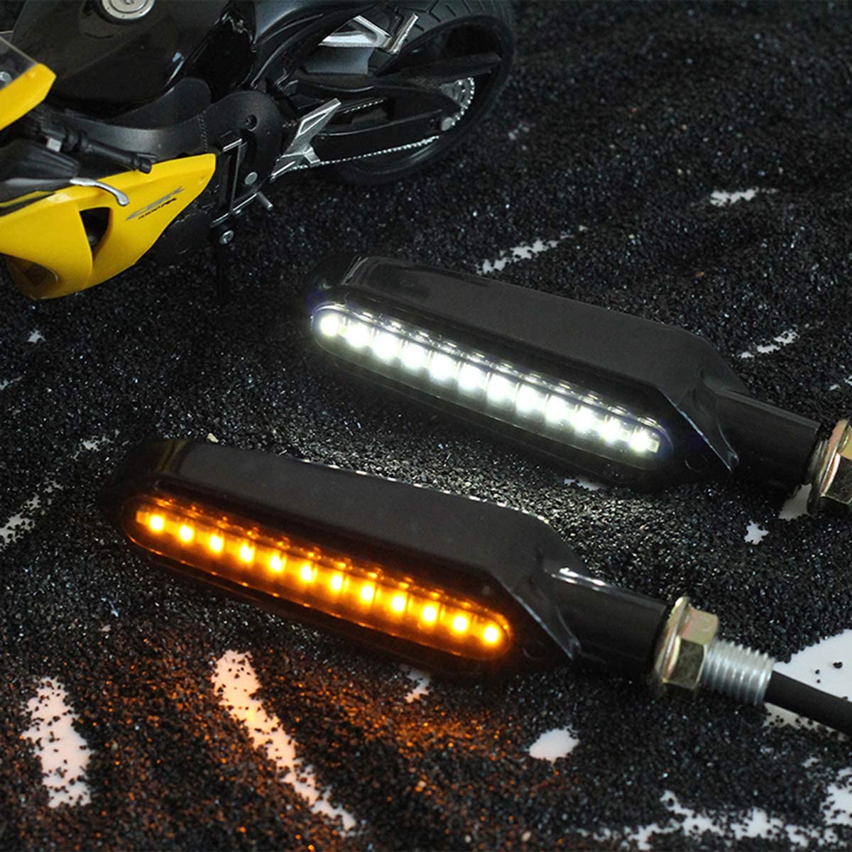 Set 2 lampi Semnalizare Moto SECVENTIALA, cu 2 functii, pozitie si semnalizare, 12V