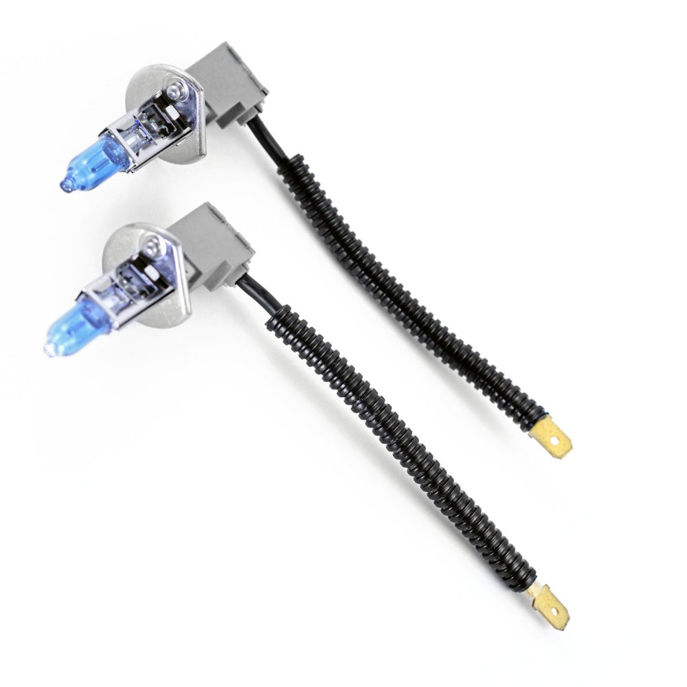 Set 2 becuri halogen H3 "HOD HI-POWER", putere 55W, lumina alba 5000K, 12V, imitatie xenon, cu mufe ceramice