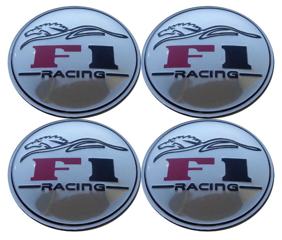 Set 4 buc. ornament central janta, model "F1 Chrome", diametru 5cm