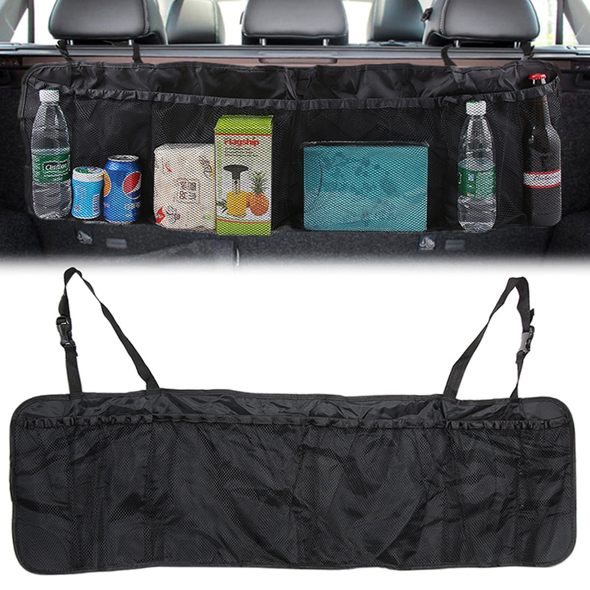 Organizator portbagaj auto cu 6 buzunare, 33 x 104 cm, culoare neagra