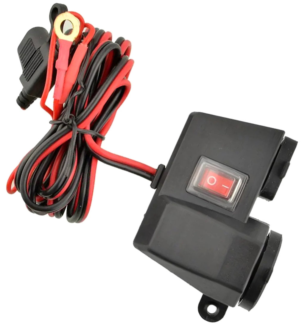 Priza de bricheta suplimentara, waterproof, 12V, 10A, cu 2 porturi incarcare USB, 5V, 2,1A, cu destinatie Moto, ATV, SSV, Quad, Off-Road