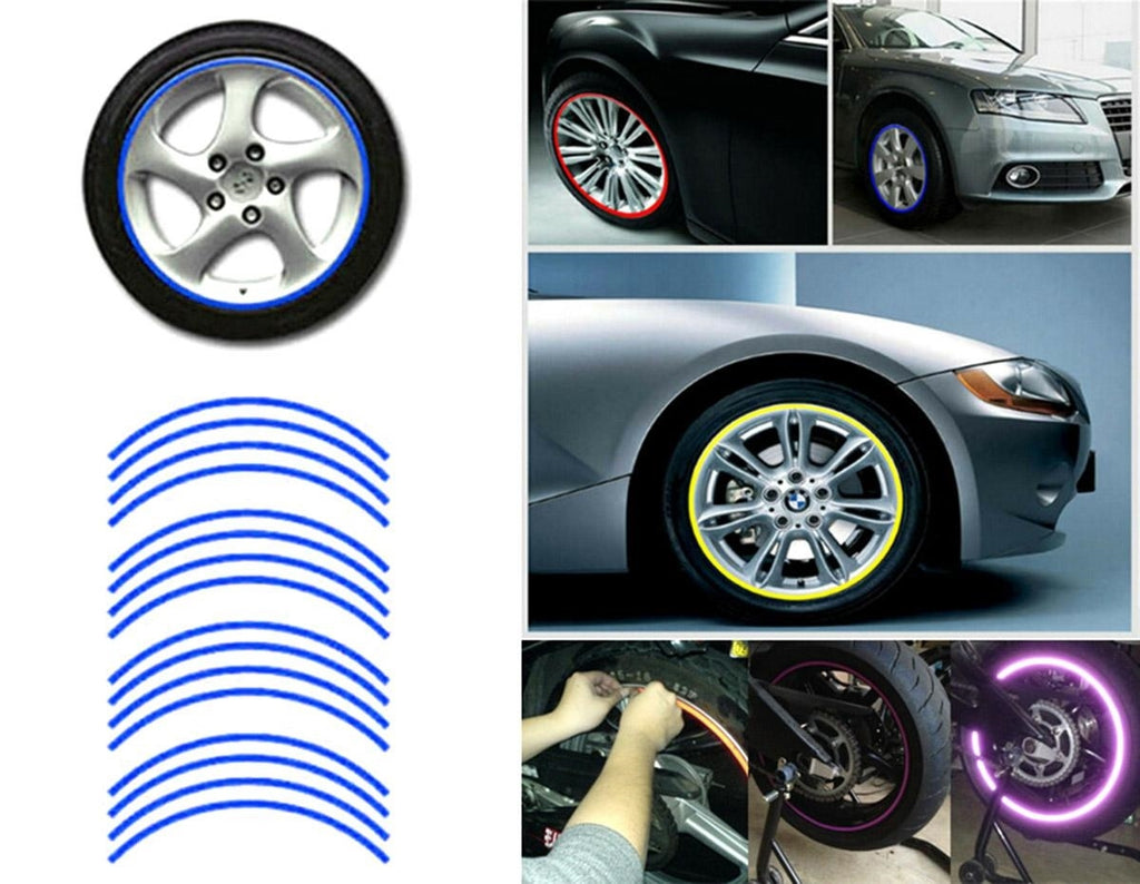 Set 16 ornamente Reflectorizante pentru jante auto, moto, culoare Albastra