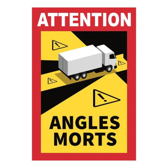 Set 10 buc. sticker autocolant "Unghi Mort", Eticheta Autocolanta "ANGLES MORTS" pentru camioane, dimensiune 17 x 25 cm