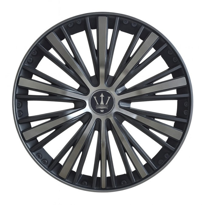 Set 4 capace roti VELAR Blade Silver, design Sportiv cu accente negre cu gri antracit, ABS rezistent, Universal, pentru jante R15