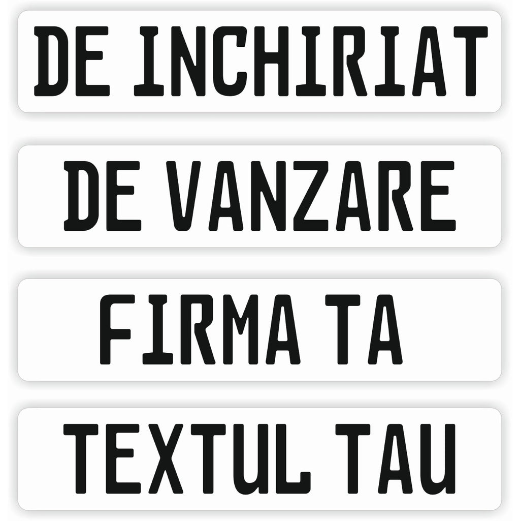 Placuta de inmatriculare "CUSTOM TEXT", dimensiune 52 x 11 cm, culoare alba, material PVC, 33 de caractere incluse
