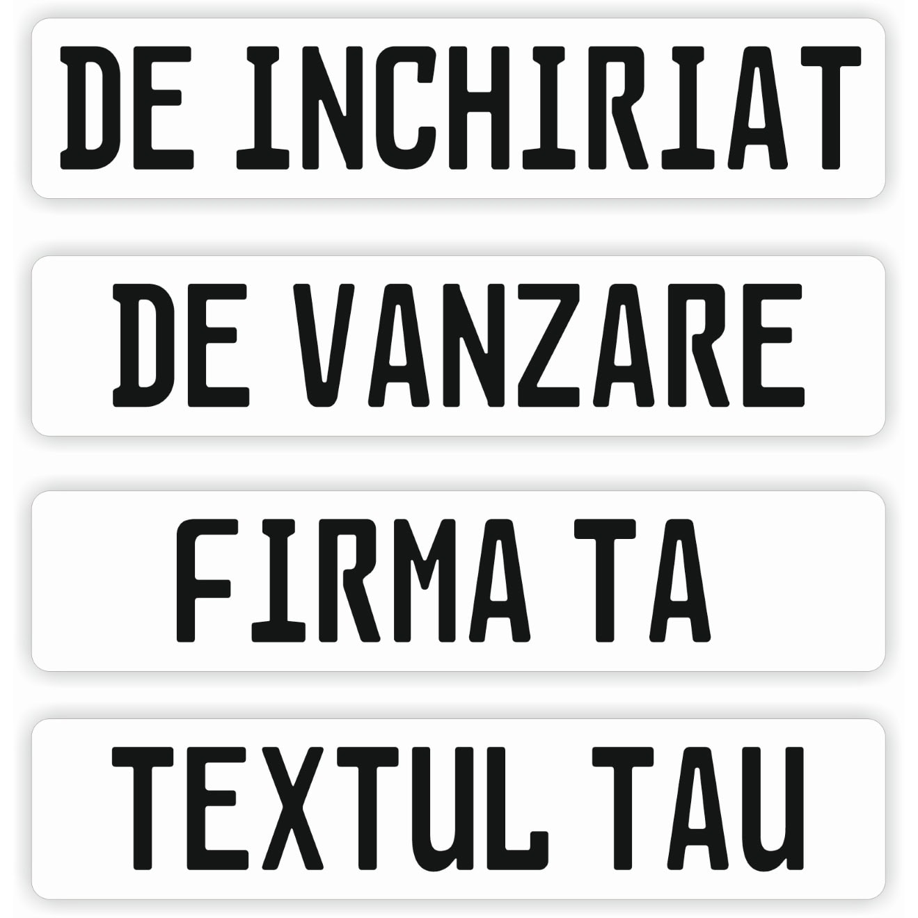 Placuta de inmatriculare "CUSTOM TEXT", dimensiune 52 x 11 cm, culoare alba, material PVC, 33 de caractere incluse