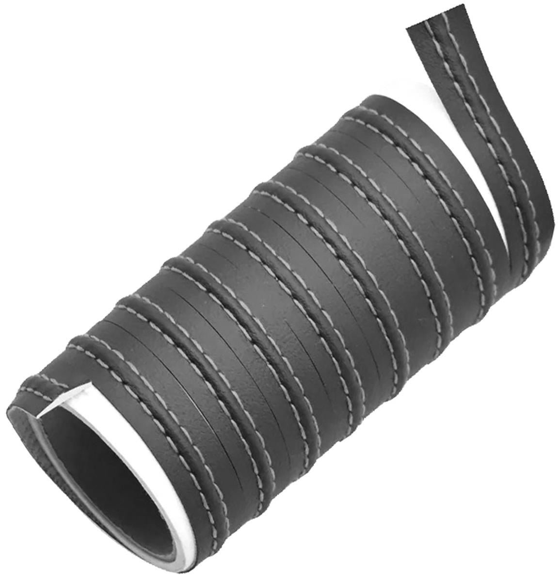 Banda decorativa pentru interiorul vehiculului, lungime 2m, din piele ecologica, culoare Neagra + cusatura Alba