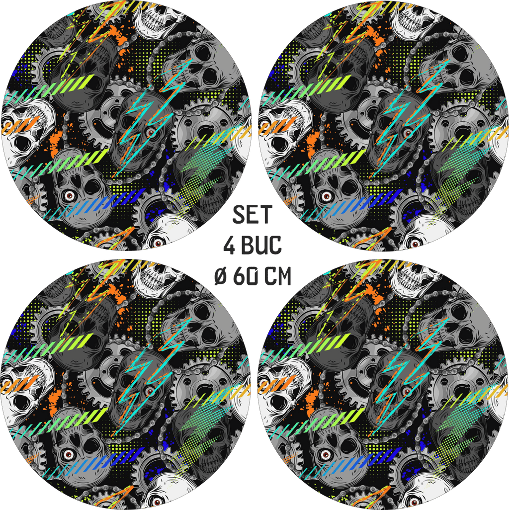 Set 4 Folii Imprimate Outdoor cu EcoSolvent, autoadezive, pentru decorarea jantelor auto, dimetru 60 cm, model FJT-20
