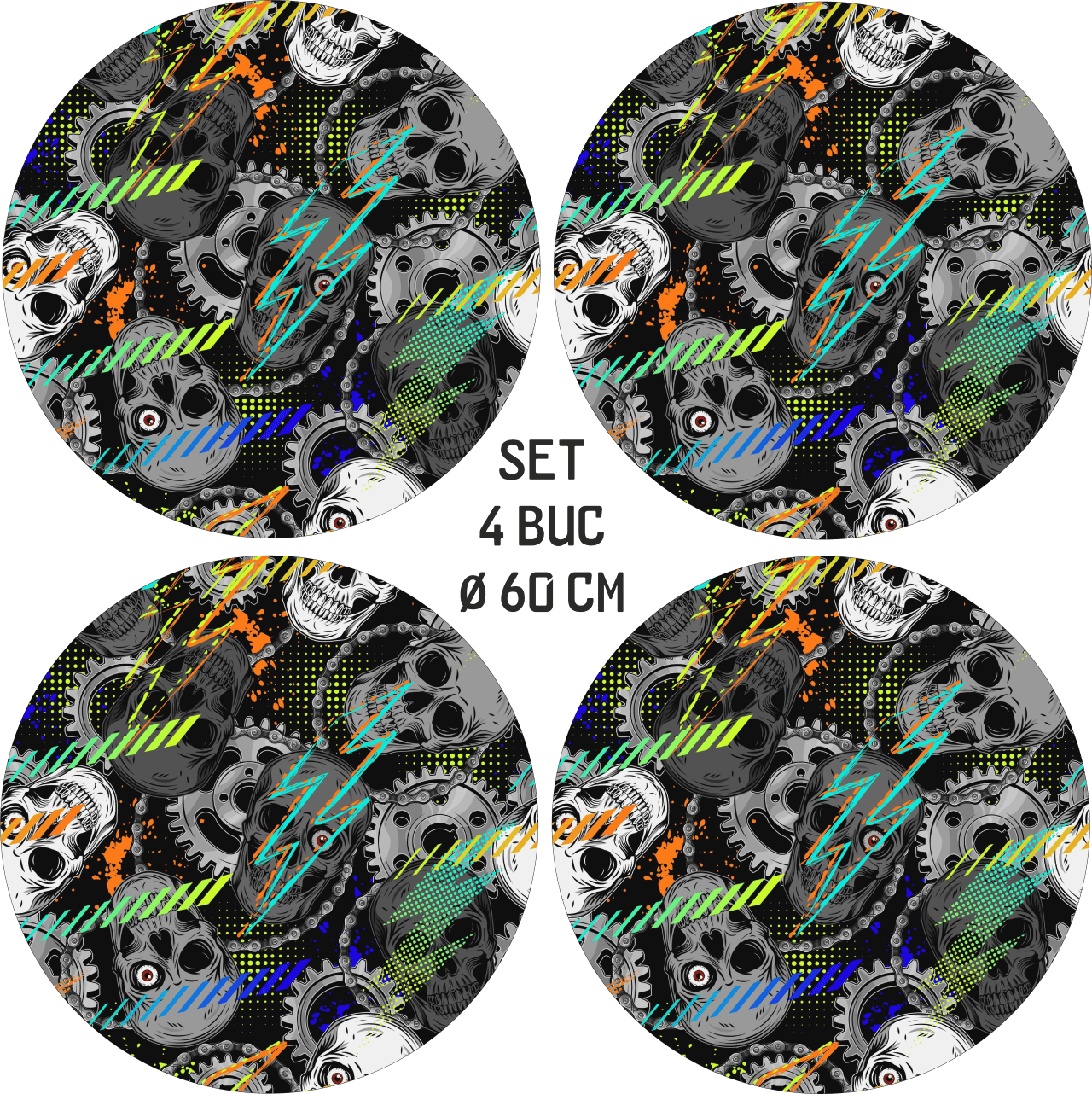Set 4 Folii Imprimate Outdoor cu EcoSolvent, autoadezive, pentru decorarea jantelor auto, dimetru 60 cm, model FJT-20