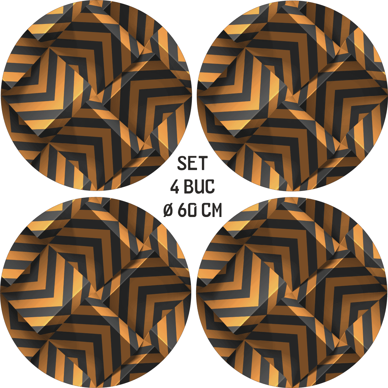 Set 4 Folii Imprimate Outdoor cu EcoSolvent, autoadezive, pentru decorarea jantelor auto, dimetru 60 cm, model FJT-30