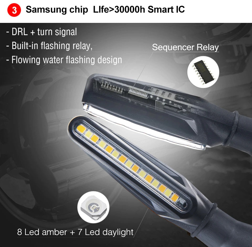 Set 2 lampi Semnalizare Moto SECVENTIALA, cu 2 functii, pozitie si semnalizare, 12V