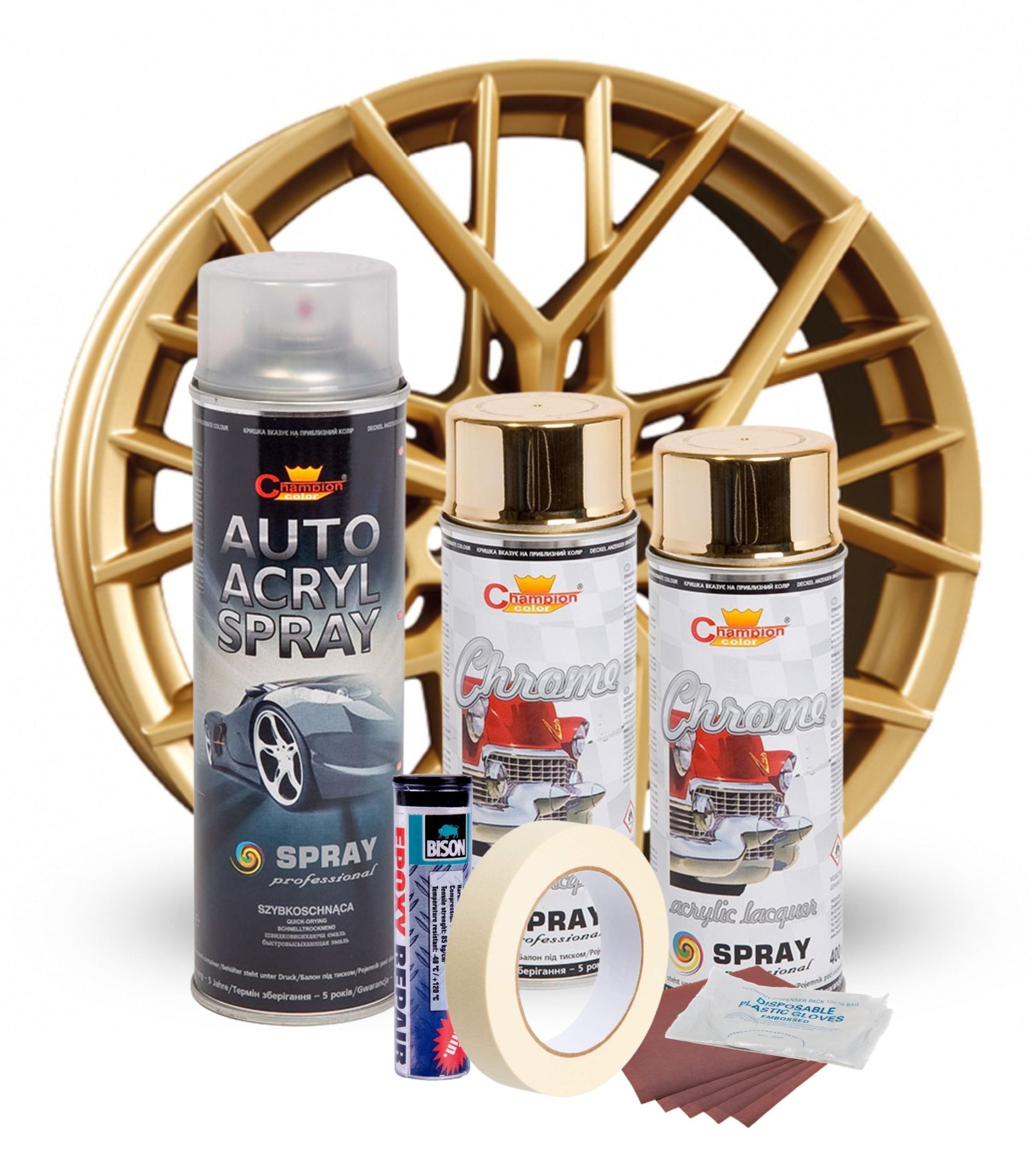 Kit complet reparatie si vopsire jante culoare Auriu Metalic, V2