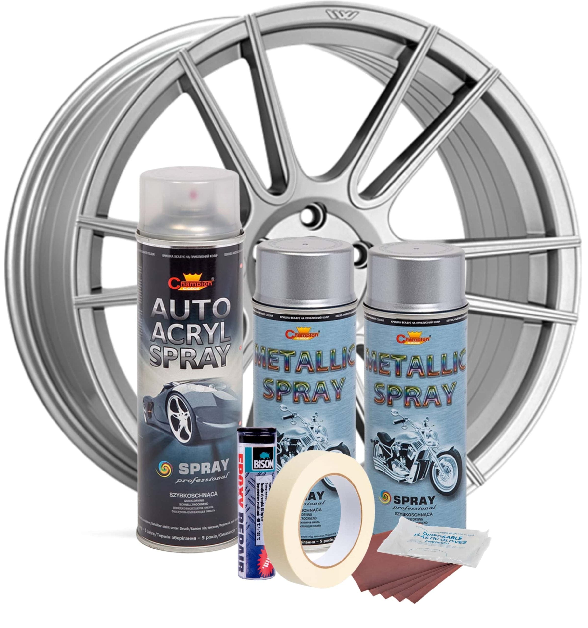 Kit complet reparatie si vopsire jante culoare Argintiu Metalizat, V2