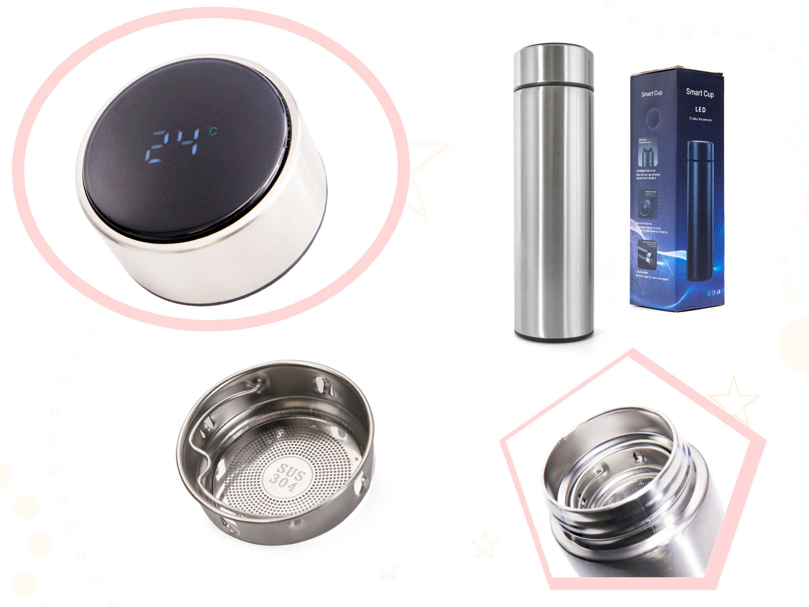 Recipient Termos SMART CUP LED, 500ml, cu afisaj temperatura