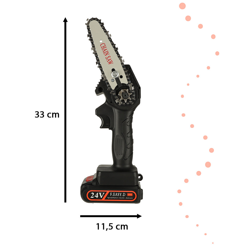 Mini ferastrau electric cu lant, baterie de 24V si valiza de transport