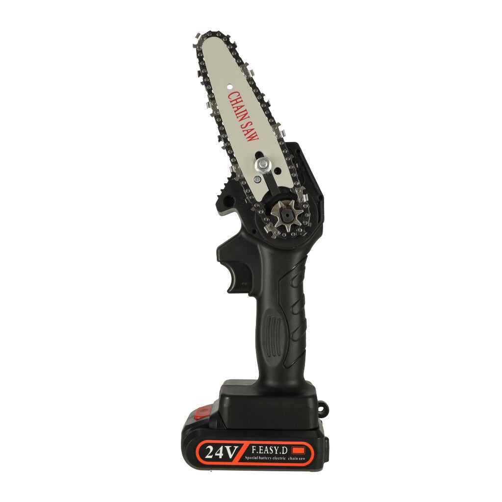 Mini ferastrau electric cu lant, baterie de 24V si valiza de transport