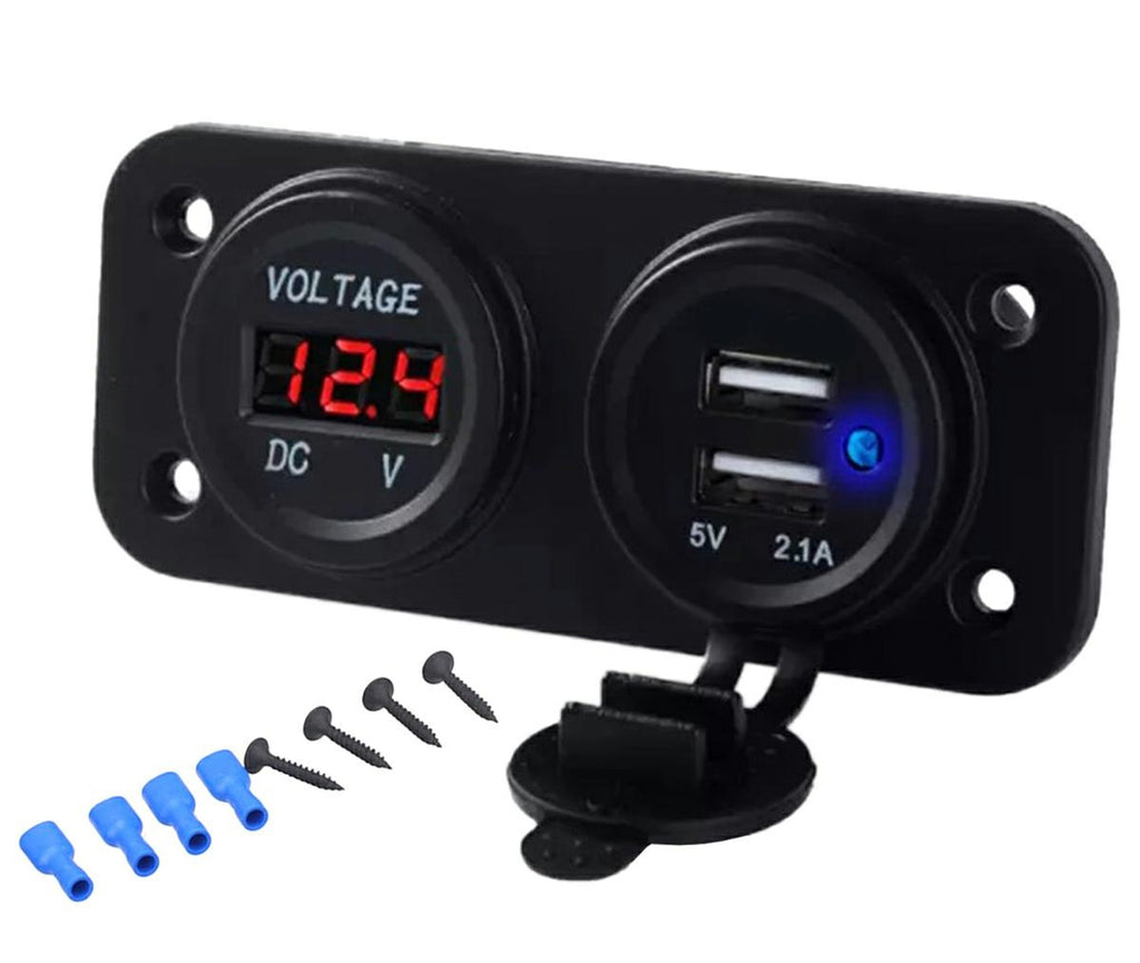 Panou electric suplimentar impermeabil pentru vehicule Off Road, ATV, SSV, tensiune 12-24V, 2 x USB si Voltmetru