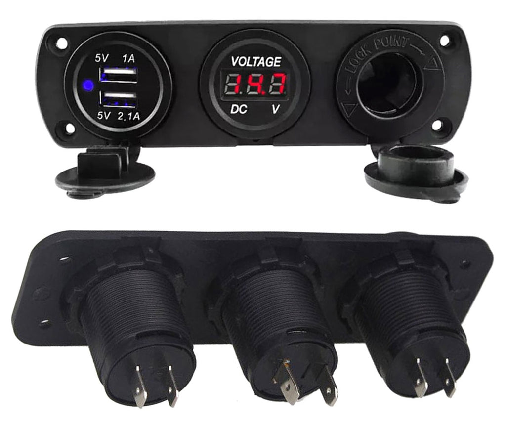 Priza suplimentara impermeabila pentru vehicule Off Road, ATV, SSV, tensiune 12V, 2 x USB si Voltmetru
