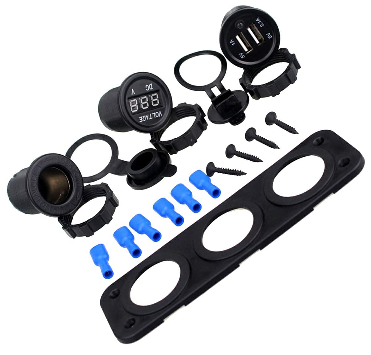 Priza suplimentara impermeabila pentru vehicule Off Road, ATV, SSV, tensiune 12V, 2 x USB si Voltmetru