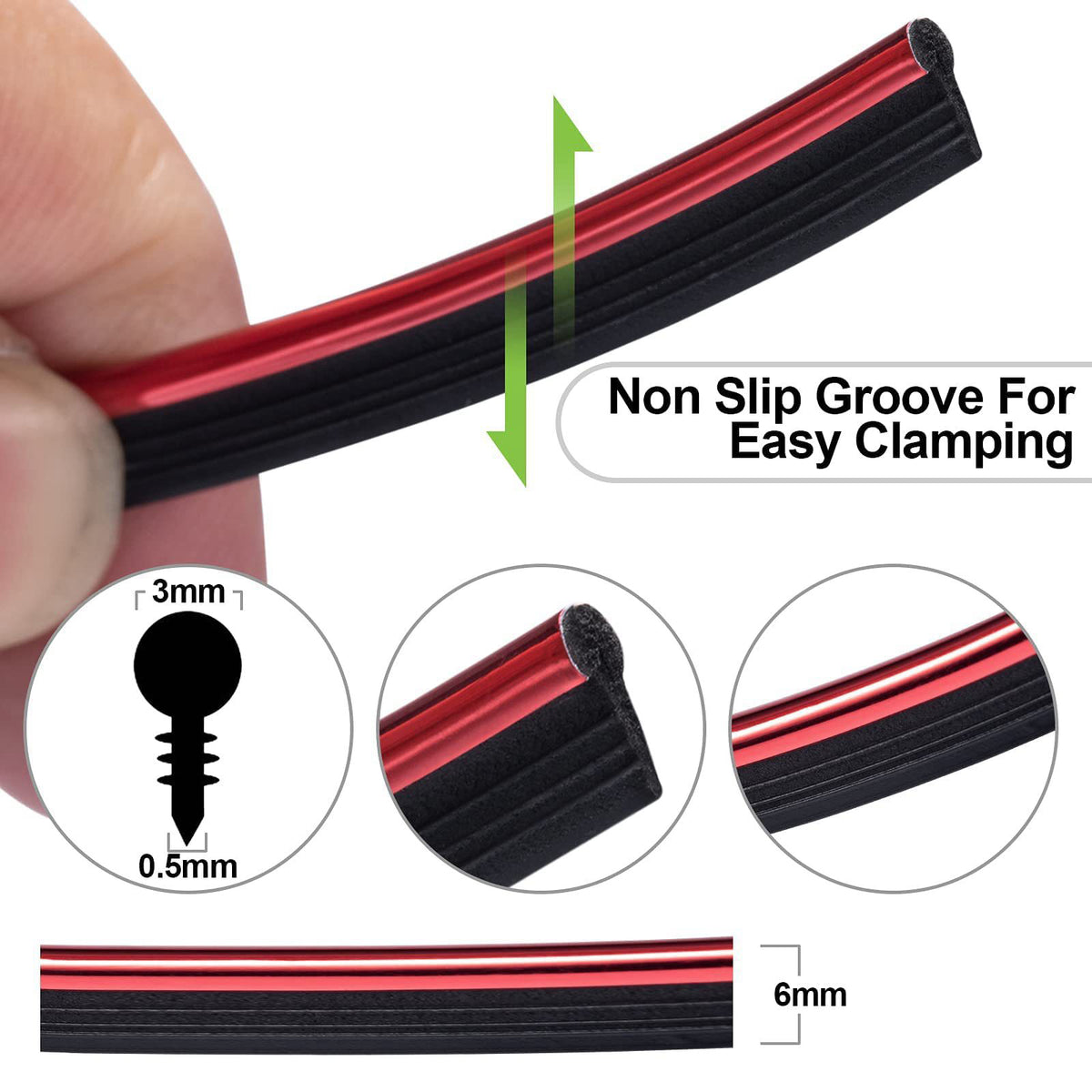 Banda decor interior crom TUNING, 5m, ROSU